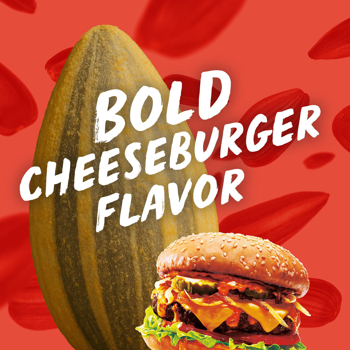 BIGS Sunflower Seeds Cheeseburger bag back, savory seasoning notes