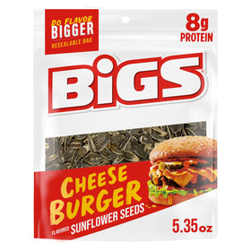 BIGS Sunflower Seeds Cheeseburger flavor bag front, ideal for on-the-go snacking