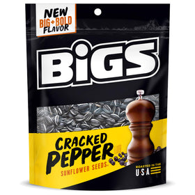 BIGS cracked pepper sunflower seeds in resealable bags offer convenient protein for on-the-go snacking.