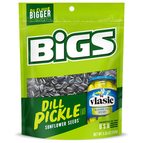 BIGS Vlasic Dill Pickle Sunflower Seeds packaging with resealable bag for on-the-go snacking
