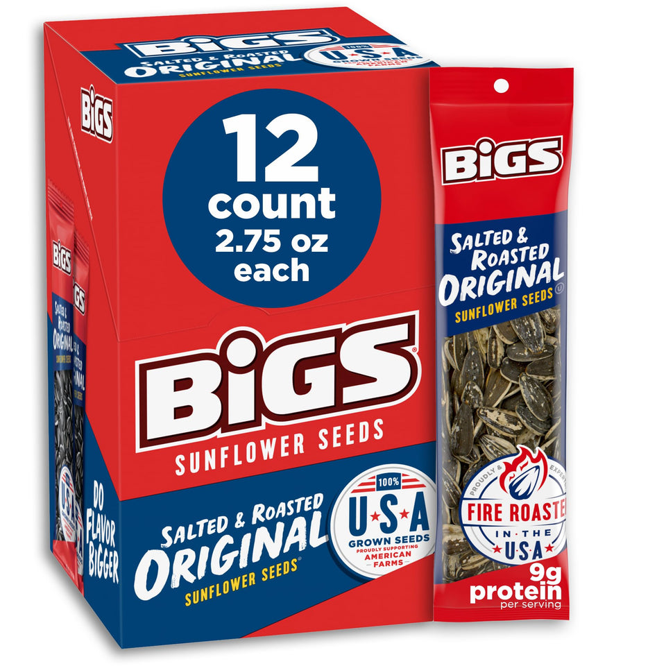 BIGS sunflower seeds pack of 12, salted and roasted for snacking
