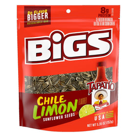 BIGS Sunflower Seeds in Tapatío Limón pack in a resealable bag for on-the-go snacking