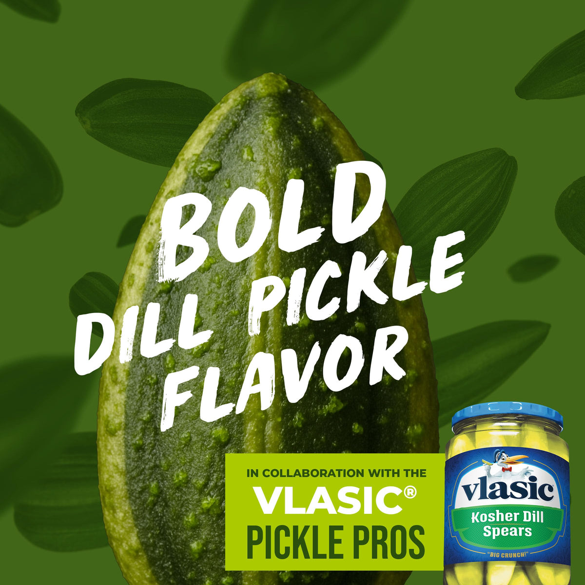 Close-up of BIGS Vlasic Dill Pickle seeds showing tangy flavor notes