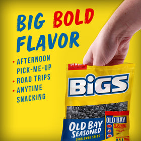 BIGS resealable bag keeps freshness for on-the-go snacking.