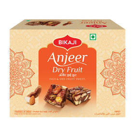 BIKAJI Anjeer Burfi packaging box highlights premium ingredients for gifting occasions.