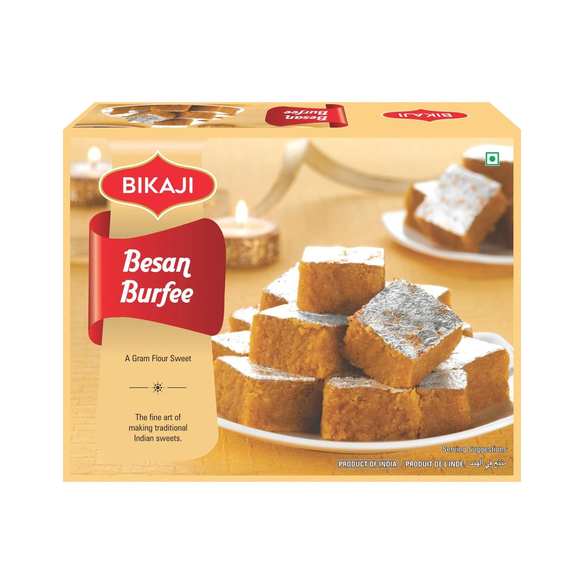 Bikaji Besan Burfi packaging presents premium gift-ready presentation.