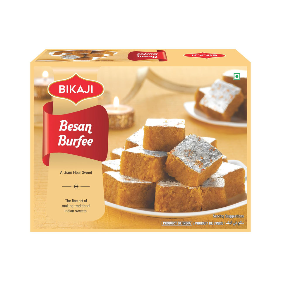 Bikaji Besan Burfi packaging presents premium gift-ready presentation.