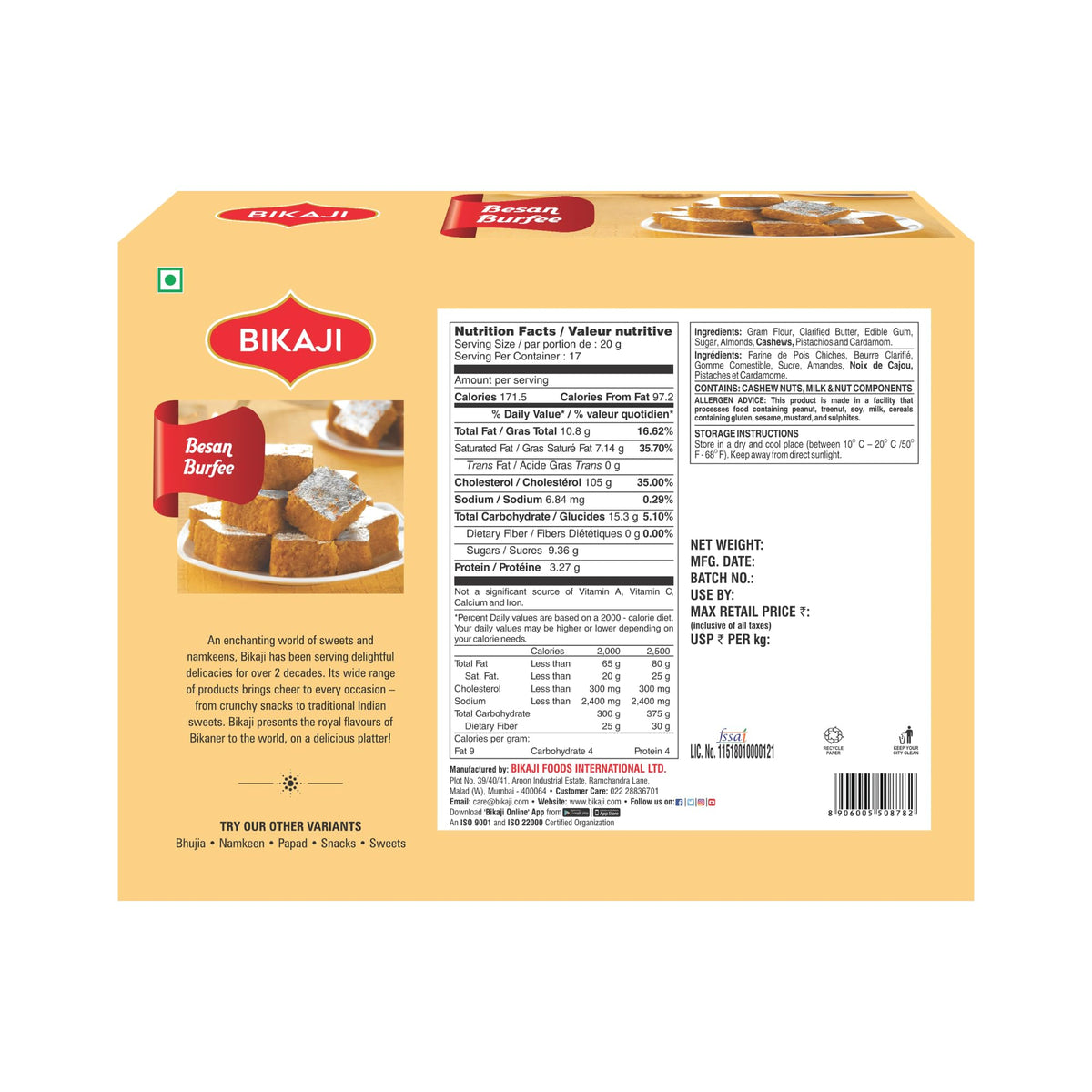 Bikaji Besan Burfi close-up reveals soft melt-in-your-mouth texture.