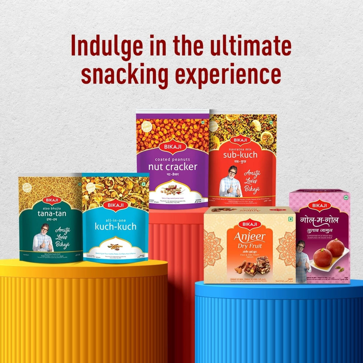 Pack closeup showing golden namkeen inside Bikaji Tana Bana Khatta Meetha