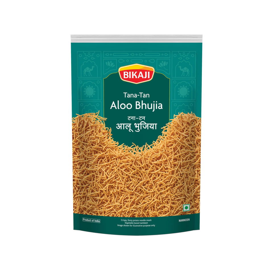 Bikaji Tana-Tan Aloo Bhujia pack front showing 1 kg ready-to-eat crunch.