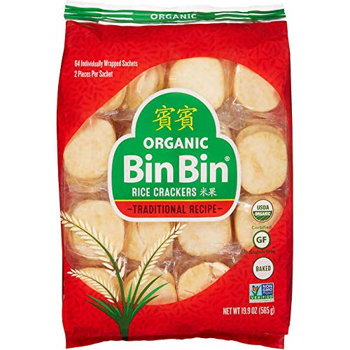 Bin Bin Organic Rice Crackers bulk bag showing light and crispy texture for sharing.