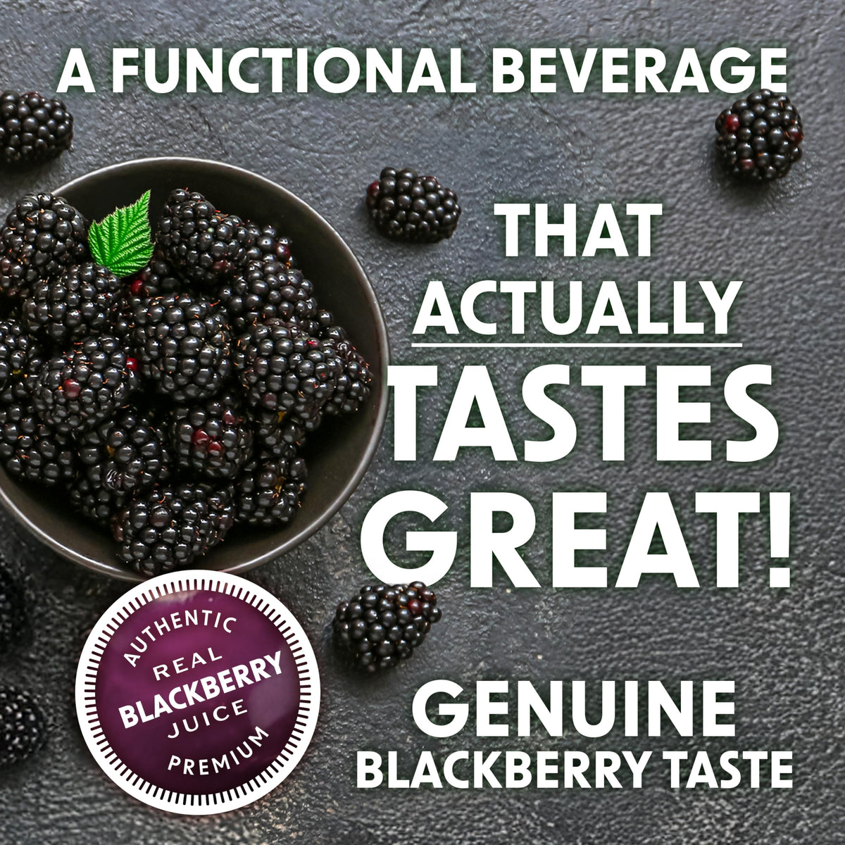 Bing Black blackberry juice detail highlights real fruit base.