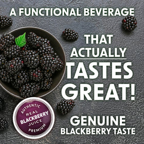 Bing Black blackberry juice detail highlights real fruit base.