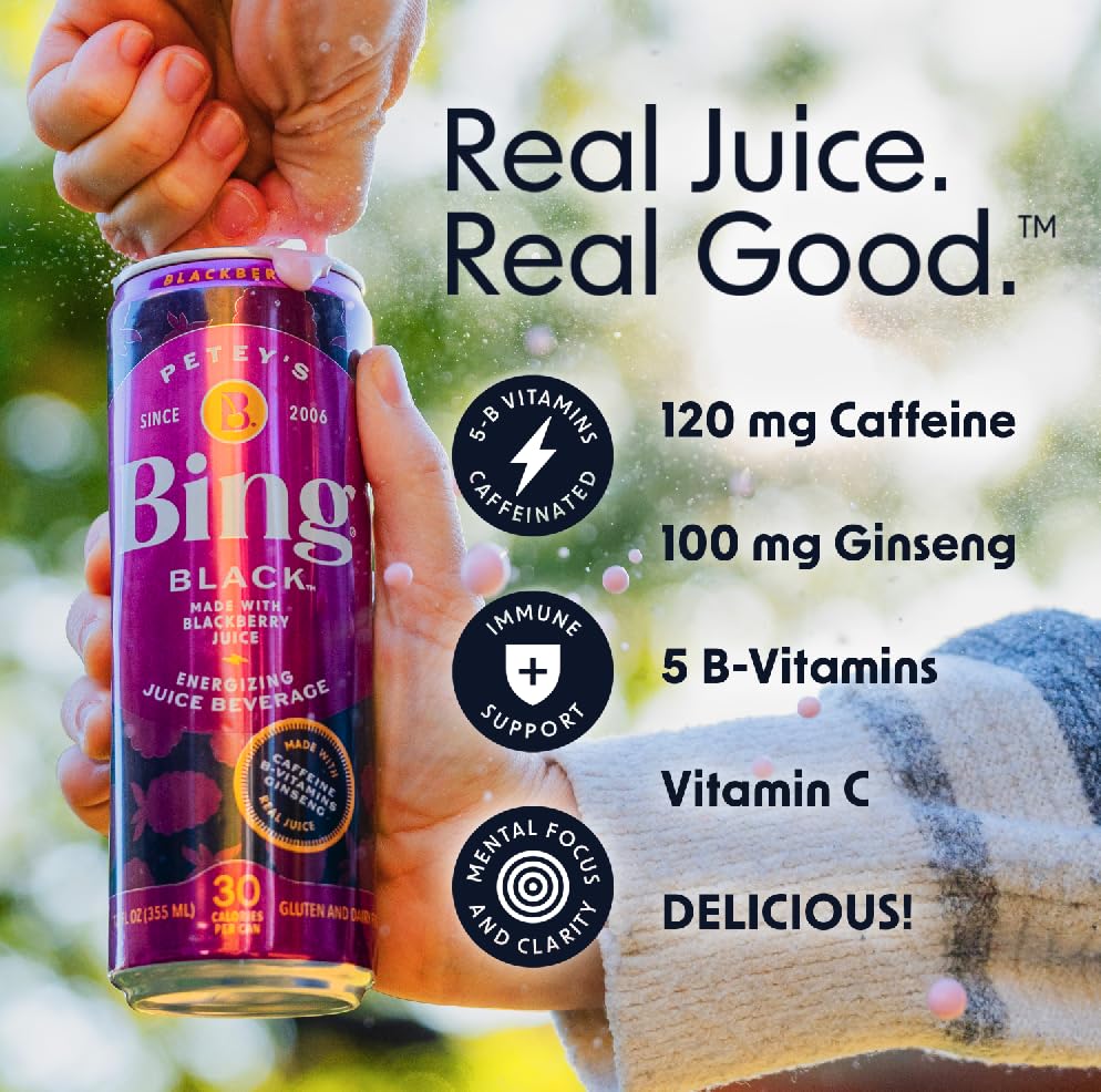 Bing Black cans on ice showing refreshing blackberry flavor.