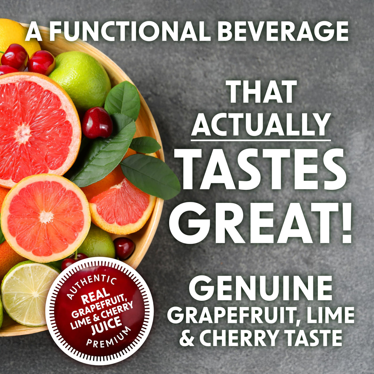 Bing Citrus Energizing Juice Beverage bottle close-up of grapefruit and lime notes