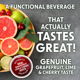 Bing Citrus Energizing Juice Beverage bottle close-up of grapefruit and lime notes