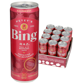 BING RAZ Raspberry can showing real juice and bold energy
