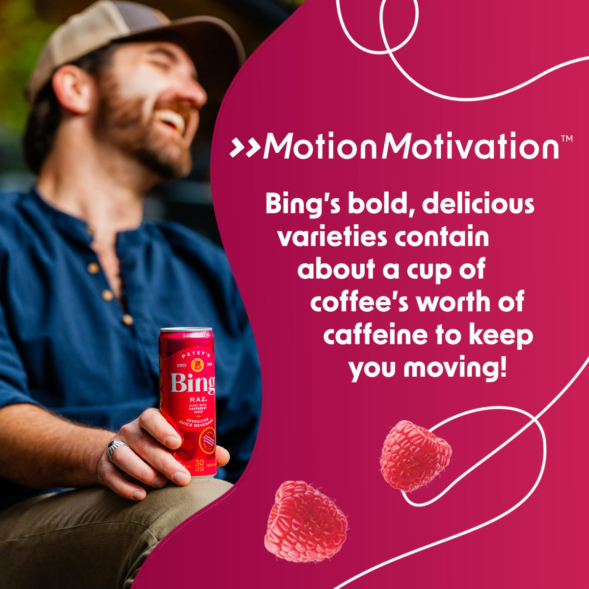 BING RAZ Raspberry glass serving suggests quick, refreshing break