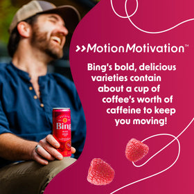 BING RAZ Raspberry glass serving suggests quick, refreshing break