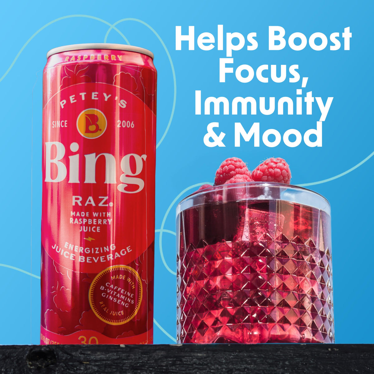 BING RAZ Raspberry nutrition panel shows vitamins and low sugar