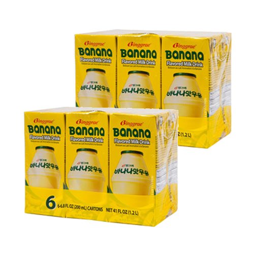 Binggrae Banana Milk 12-pack bottle, creamy banana flavor for on-the-go refreshment.