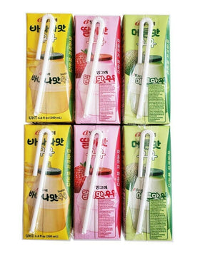 Binggrae bottles on shelf show diverse flavors for sharing