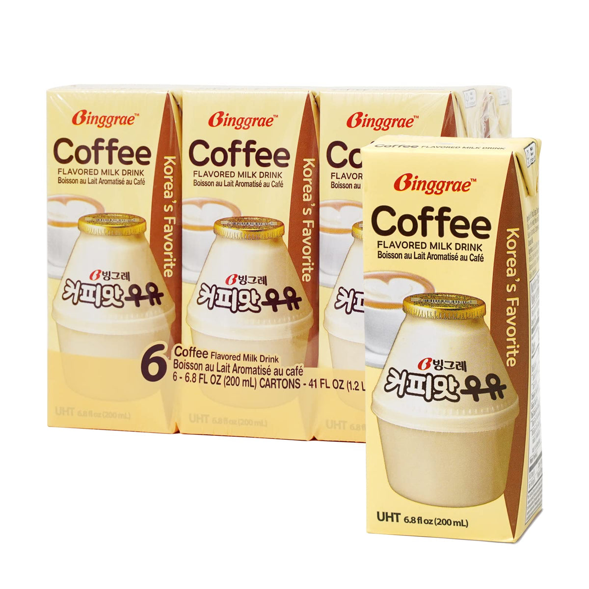 Binggrae coffee flavored milk drink carton, creamy finish and convenient shelf-stable packaging.