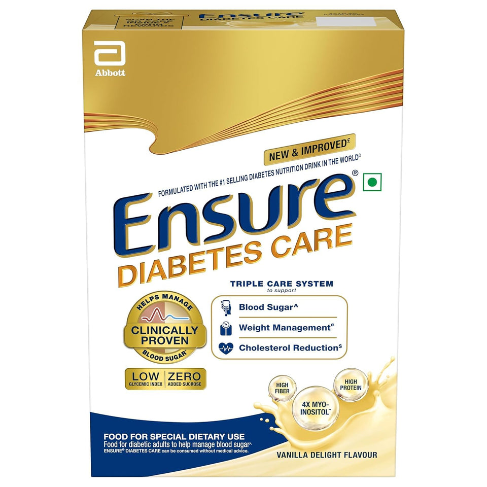 Bio bean Ensure Diabetes Care vanilla powder being poured for a balanced nutrition shake.
