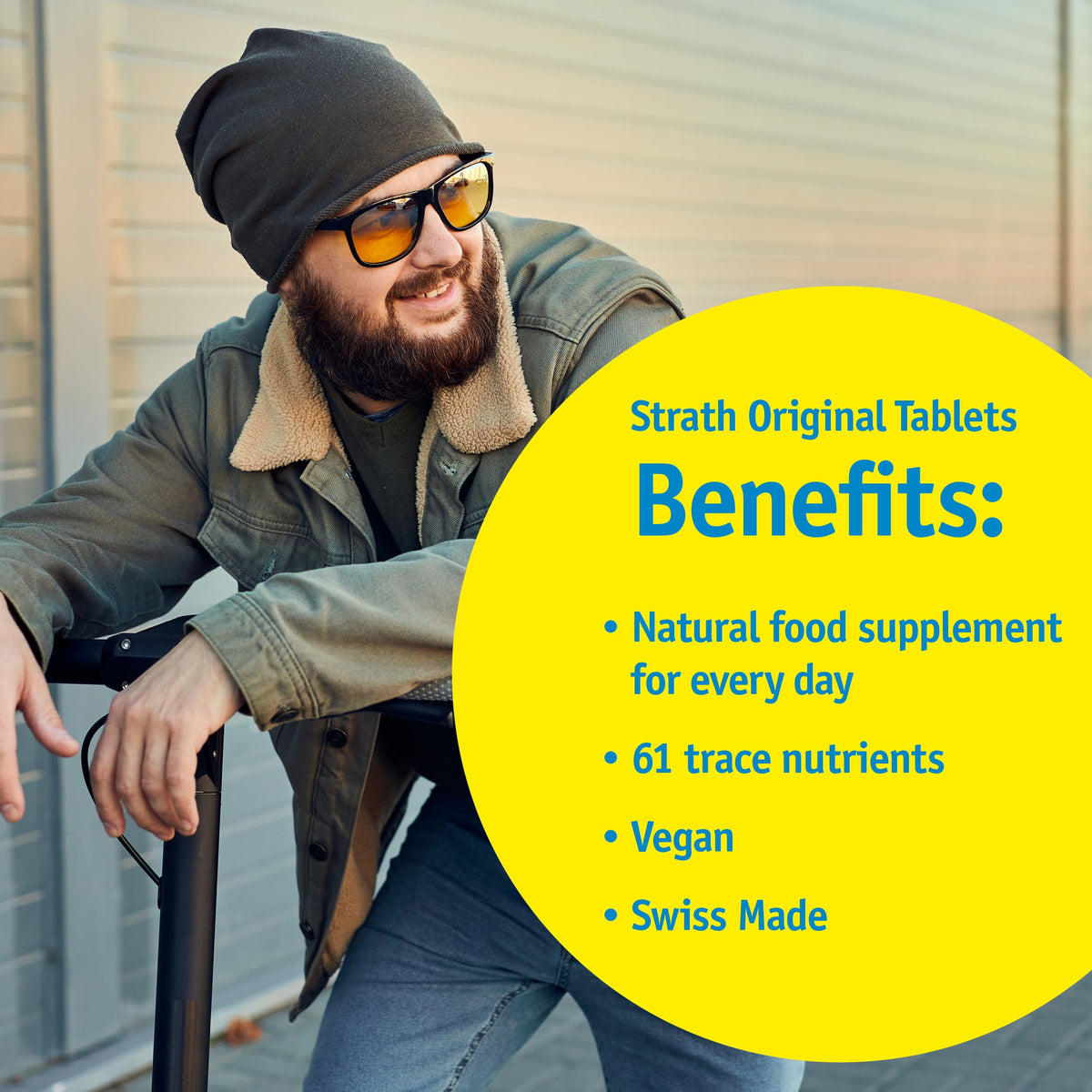 Bio-Strath tablets being poured for easy daily intake.