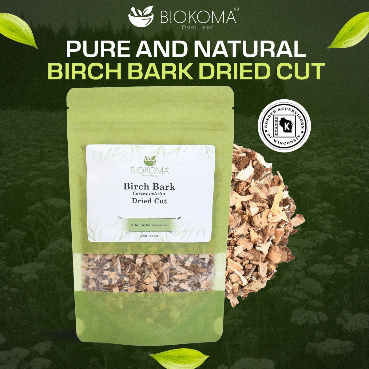 Biokoma Birch Bark tea packaging shows resealable pouch freshness