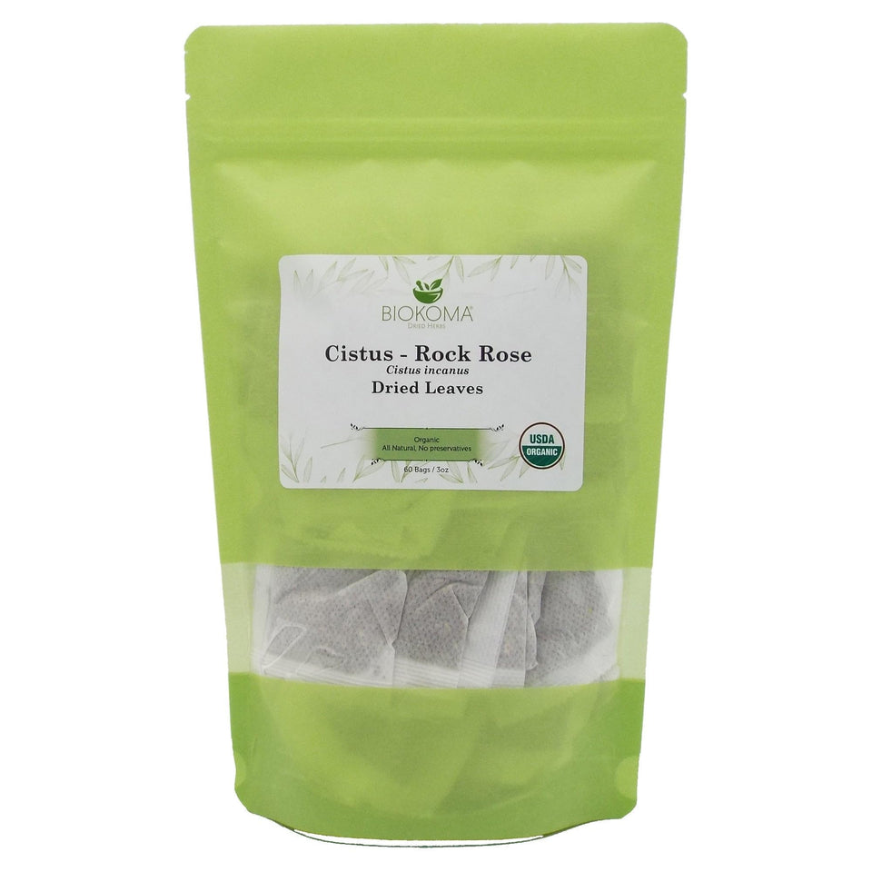 Biokoma Cistus Rock Rose tea bag ready for a fragrant brew