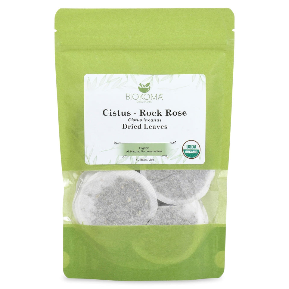 Biokoma Cistus Rock Rose tea bags in packaging offering fresh aroma for daily self-care