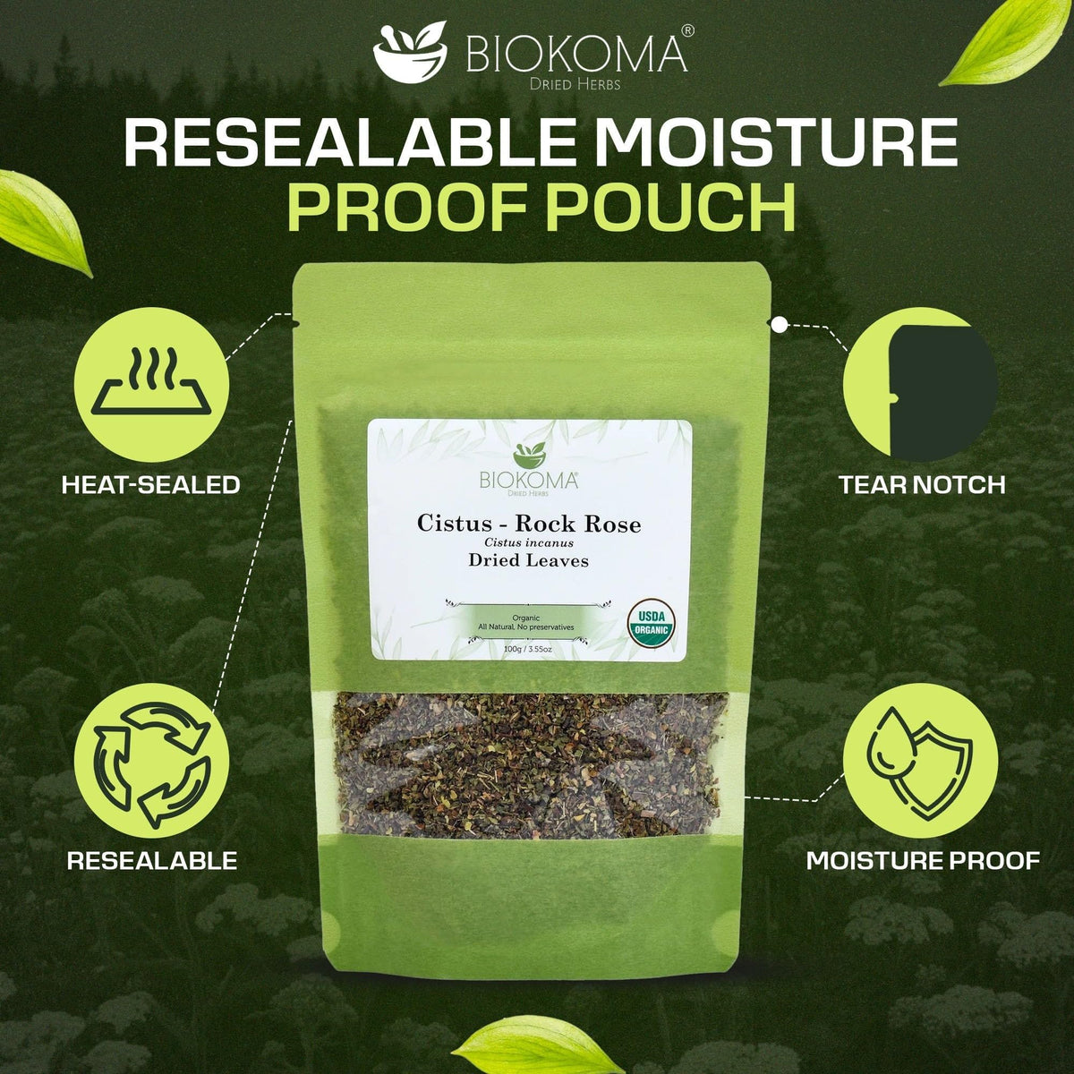 Biokoma Cistus Rock Rose tea in infusion releasing a subtle aroma