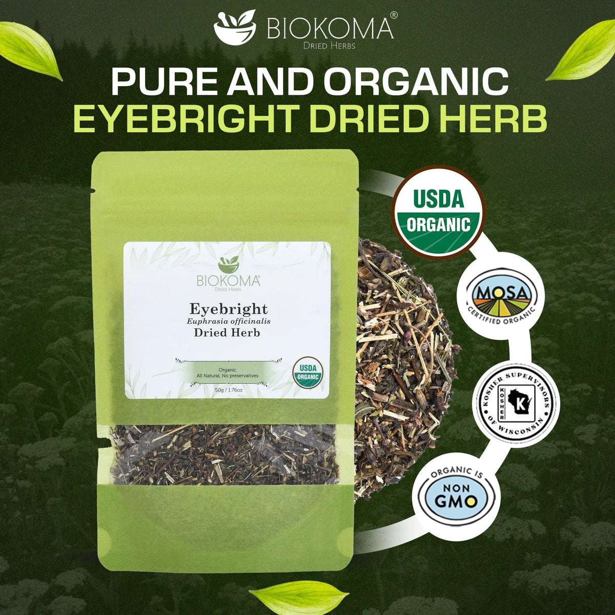 Biokoma Eyebright loose tea bundle ready for easy daily brew.