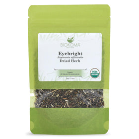 Biokoma Eyebright tea packaging highlights a resealable pouch for freshness.