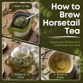 Hot water steeping Biokoma horsetail tea for a caffeine-free infusion.