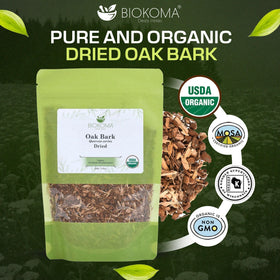 Biokoma Oak Bark 100g package shows organic, additive-free herbal tea.
