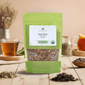 Biokoma Oak Bark pantry storage keeps the organic tea tidy.