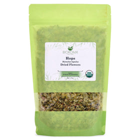 Biokoma organic hops dried flowers in a jar show fresh aroma for tea