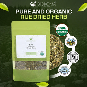 Biokoma Rue dried herb loose leaves display vibrant gray green color and aroma