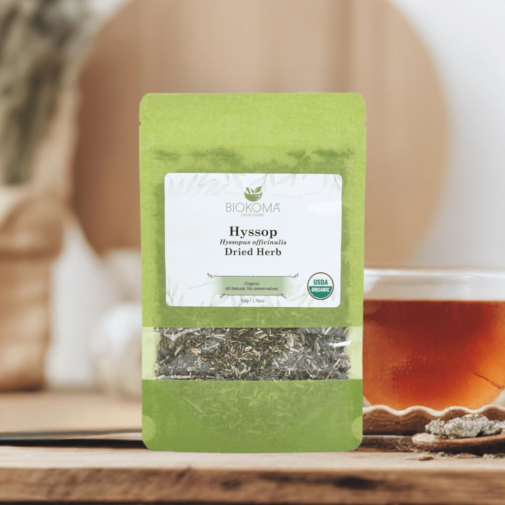 Biokoma resealable moisture-proof pouch keeps hyssop fresh.