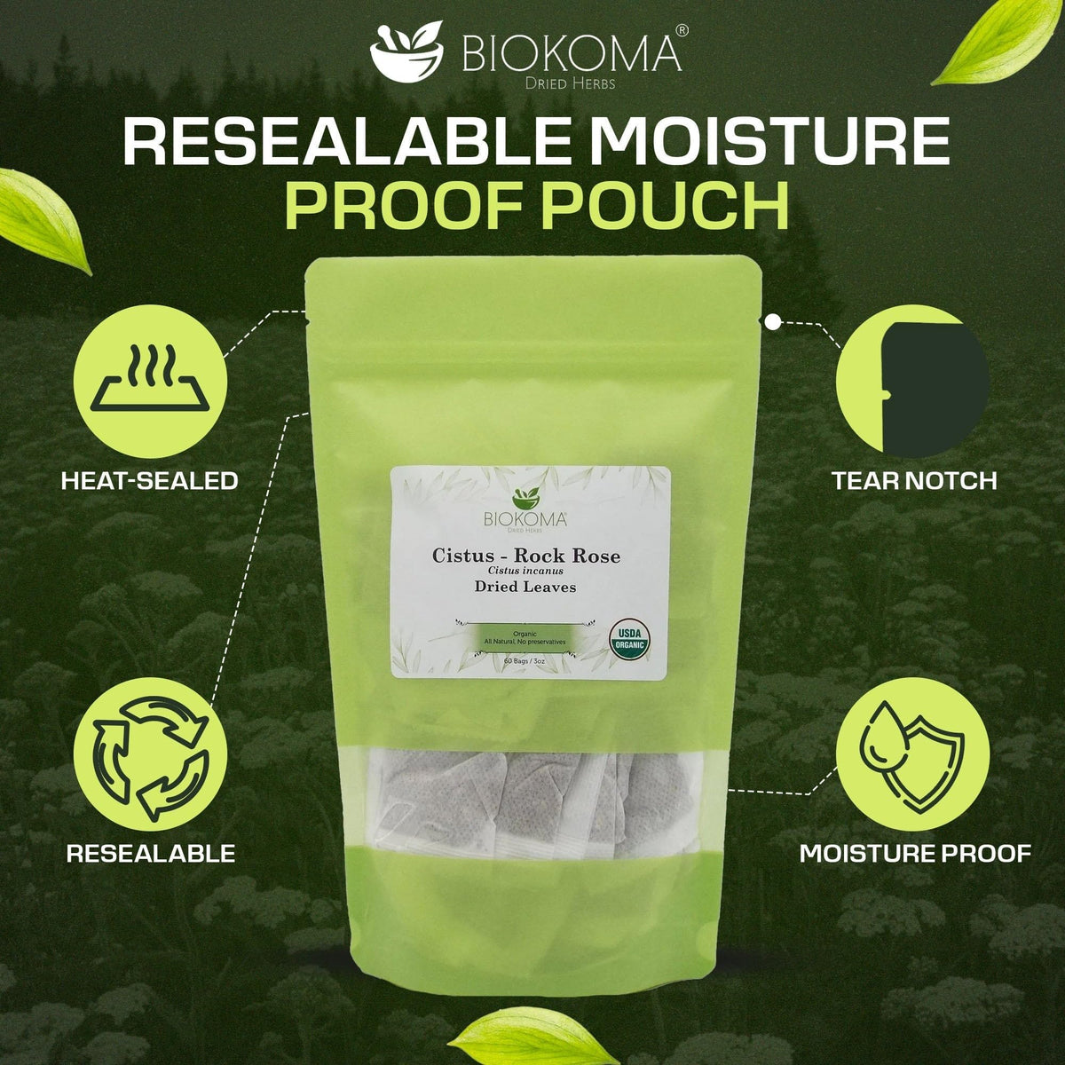 Biokoma USDA Organic label on packaging communicates clean, pesticide-free ingredients