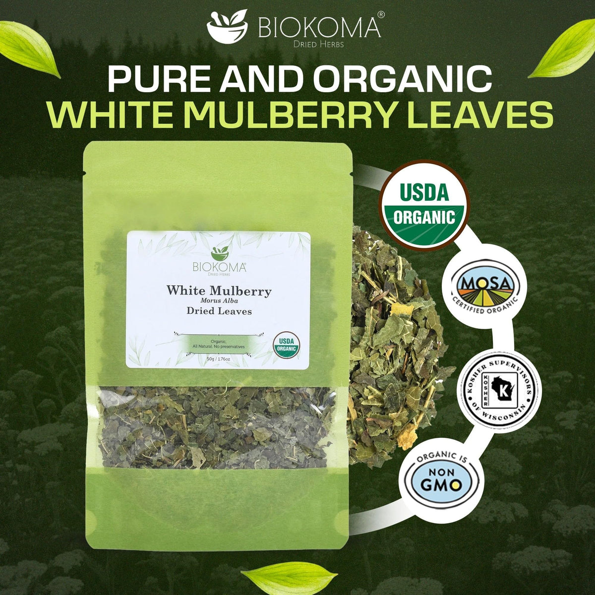 Biokoma USDA Organic White Mulberry tea pouch preserves freshness