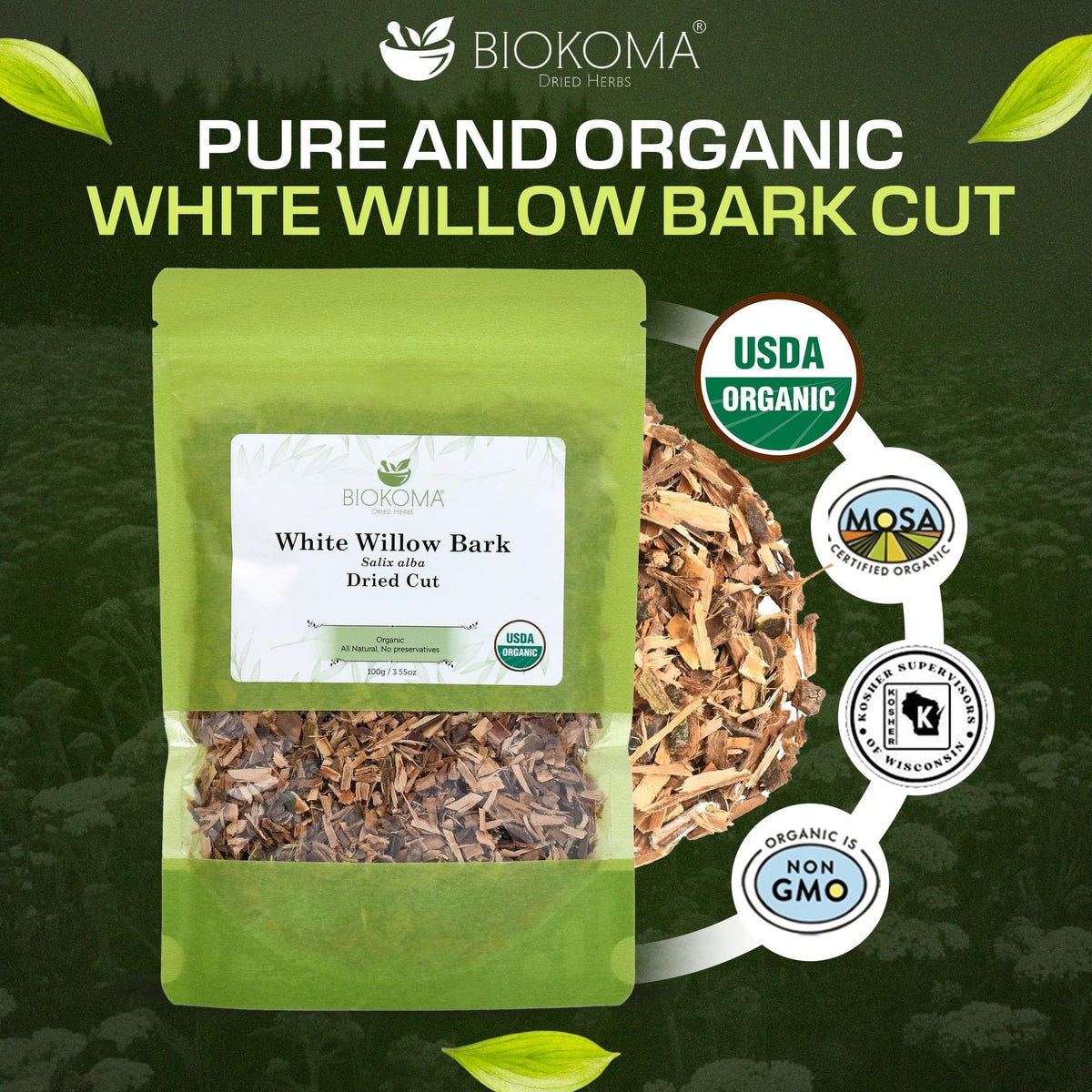Biokoma White Willow Bark loose leaf shows earthy aroma ideal for quiet evenings