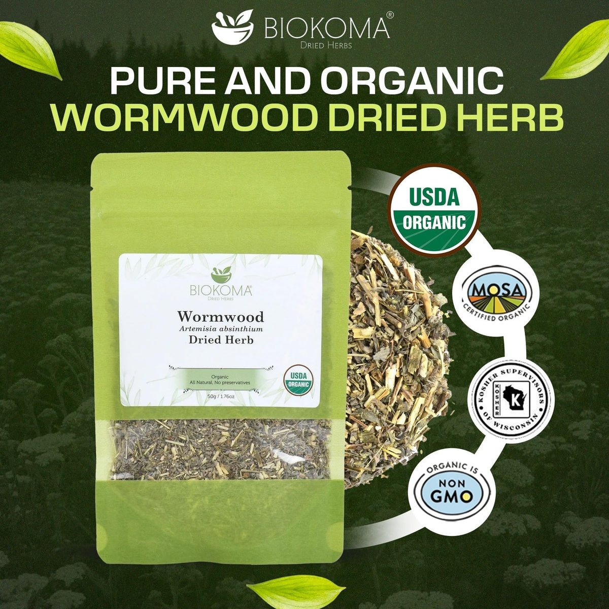Biokoma wormwood dried herb seal pouch preserves aroma and freshness