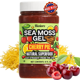 Biolore Sea Moss Gel Cherry Pie jar front showing authentic flavor and mineral-rich profile.