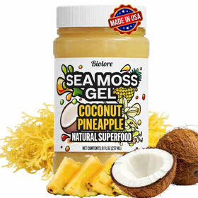 Biolore Sea Moss Gel Coconut Pineapple bottle showcasing tropical flavor and minerals