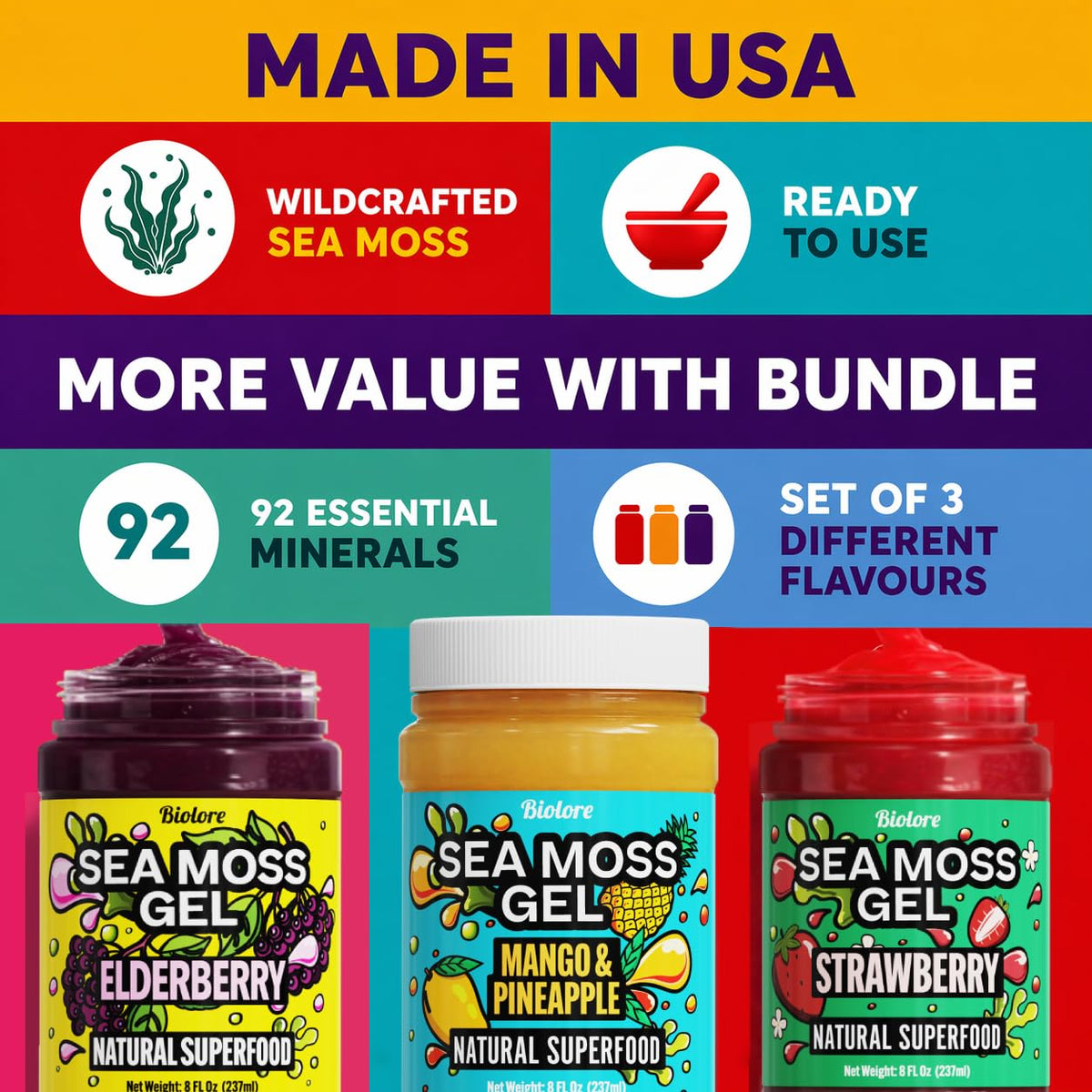 Biolore Mango-Pineapple gel jar highlights tropical flavor with natural electrolytes.