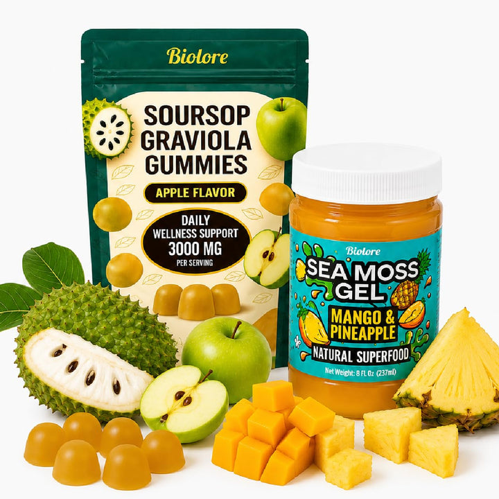 Biolore sea moss gel mango pineapple in a jar with real fruit purée for smoothies and daily minerals
