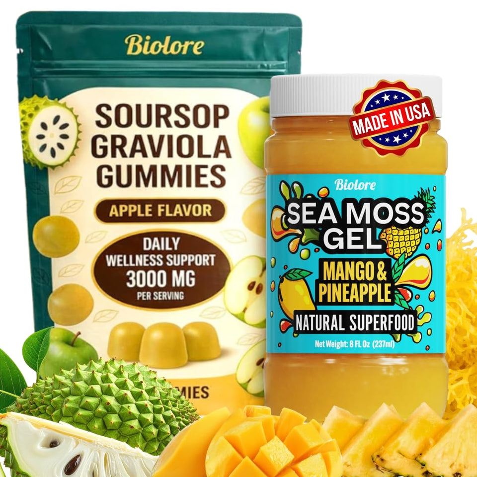 Biolore sea moss gel mango pineapple in a jar with real fruit purée for smoothies and daily minerals